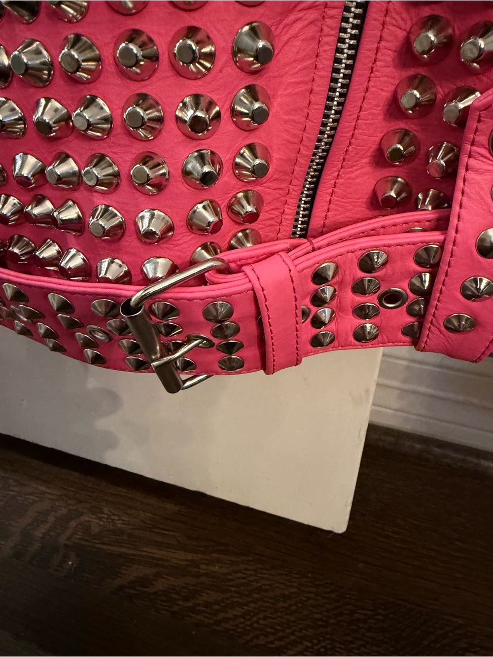 Hot pink Leather Jacket with Studs - Picture 6 of 8